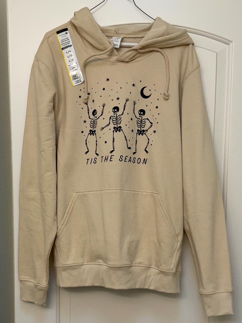 NWT Makers Market Beige Hoodie with Black Skeleton & Moon Graphic Spooky season
